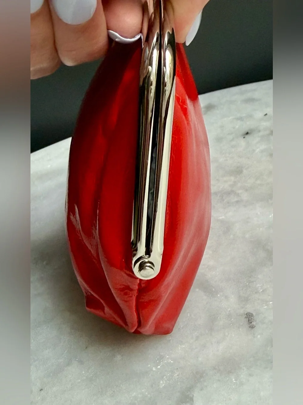 Vintage Style Red Faux Leather Double Kiss Lock Coin Purse Wallet Polka Dot